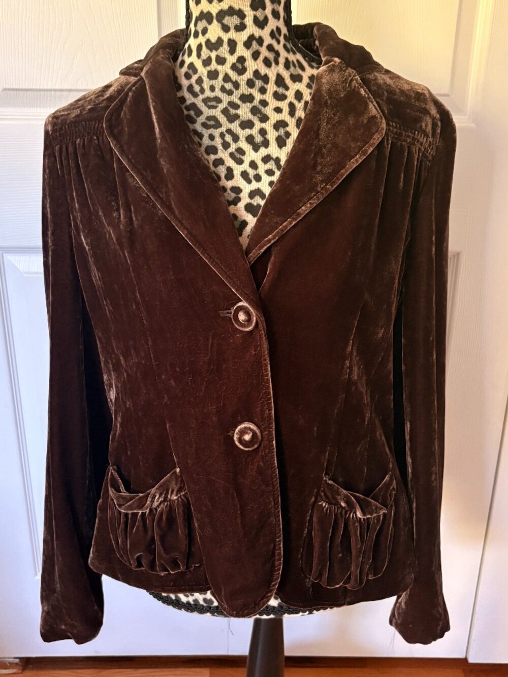 Vintage 90s Y2K Nine West Dark Brown Silk Velvet Blazer Size 14 Dark Academia